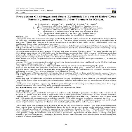 Production challenges and socio economic impact of dairy goat farming amongst...