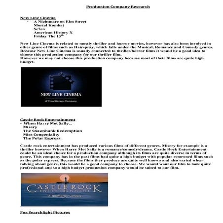 Production company research