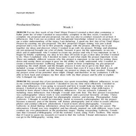 Production diaries 2