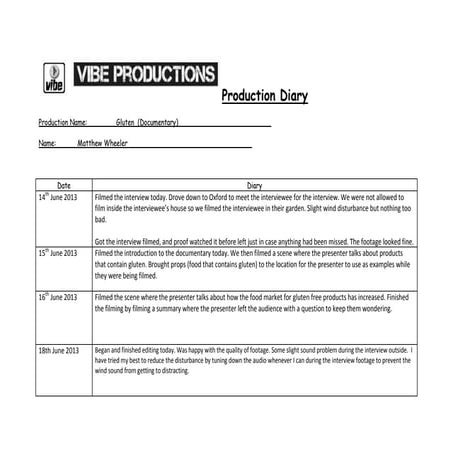 Production diary