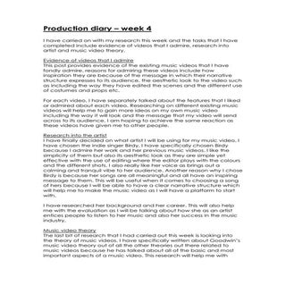 Production diary week 4