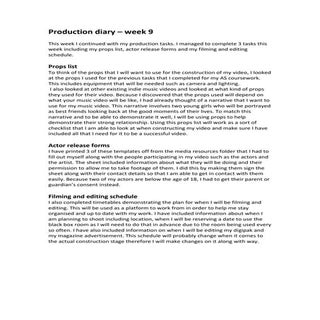 Production diary - week 9