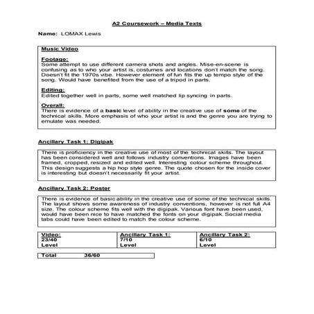 Production feedback sheet