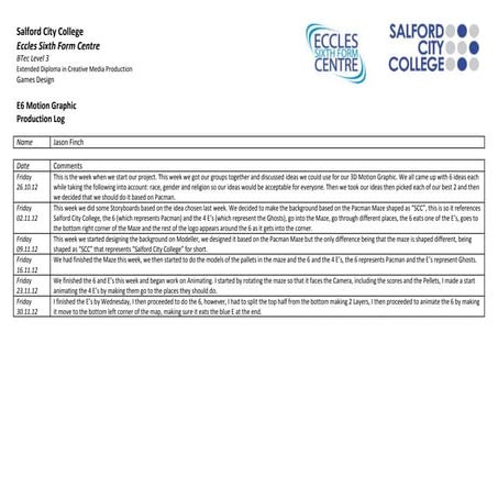 Production log e6 30 november