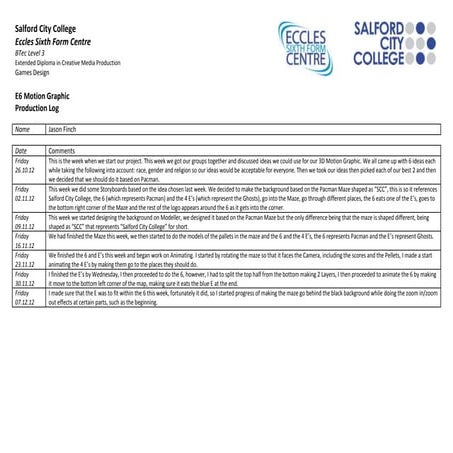Production log e6 7 december