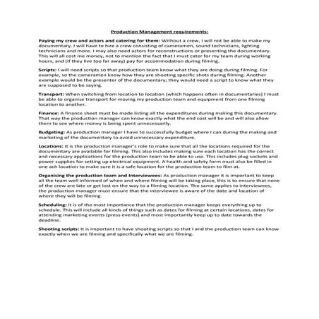 Production management requirements