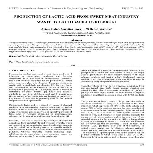 Production of lactic acid from sweet meat industry waste by lactobacillus del...