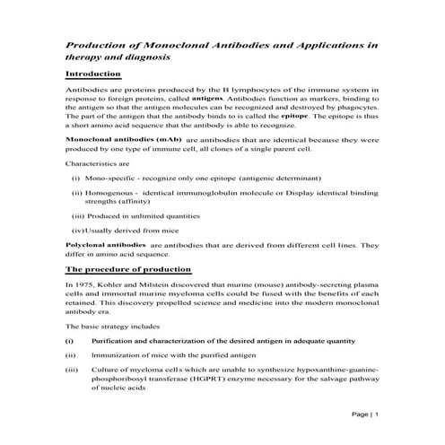 Production of monoclonal antibodies and applications in therapy and ...
