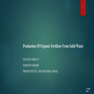 Production of organic fertilizer from solid waste