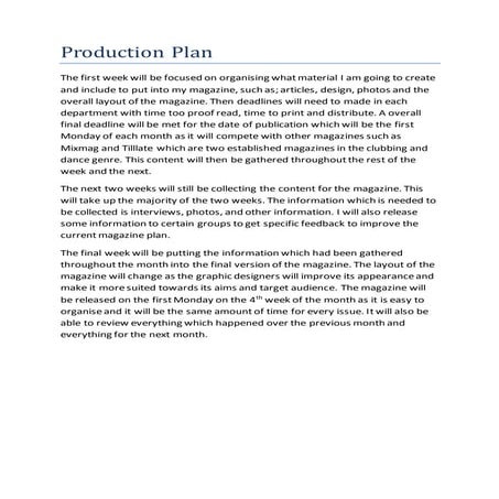 Production Plan