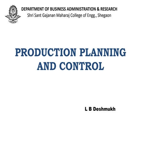 Production planning and control