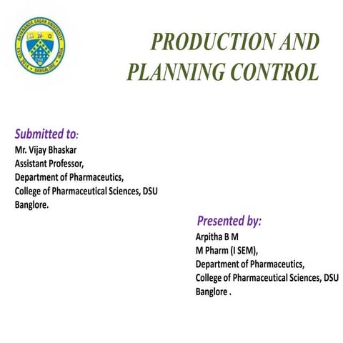 Production and planning control | PPTX | Manufacturing Industry ...