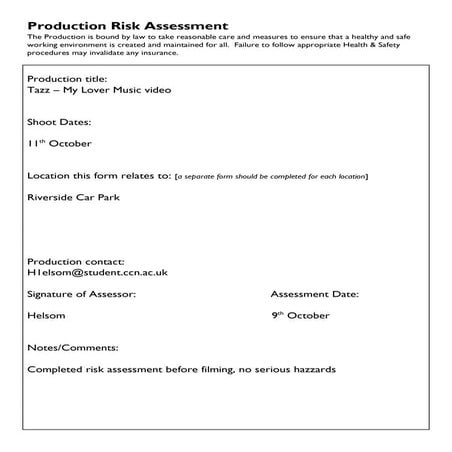 Production risk assessment car park | PDF | Medical Health