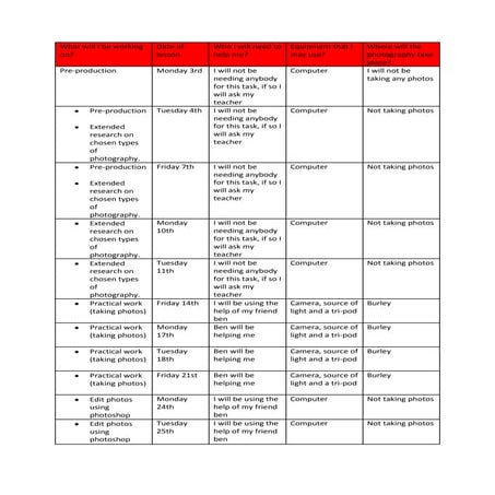 Production schedule final | DOCX