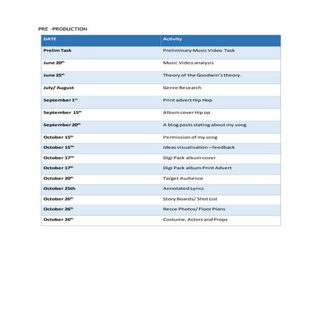 Production schedule | DOCX
