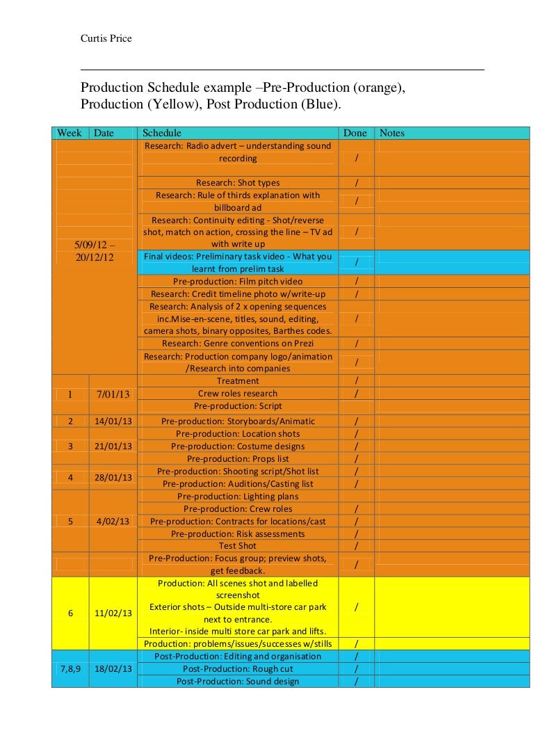tv production schedule template