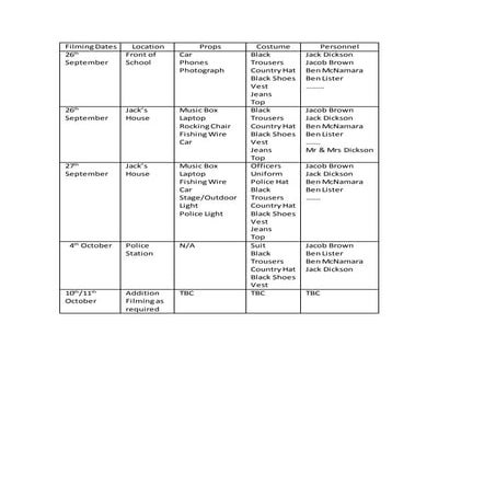 Production schedule | DOCX