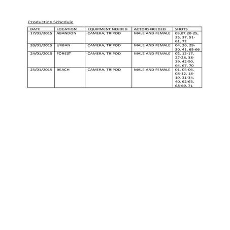 Production schedule | DOCX