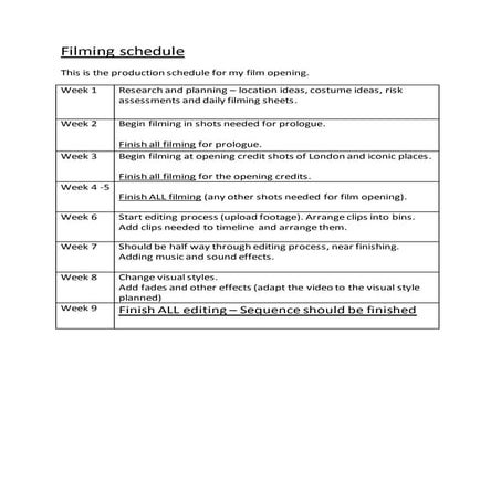 Production schedule | DOCX