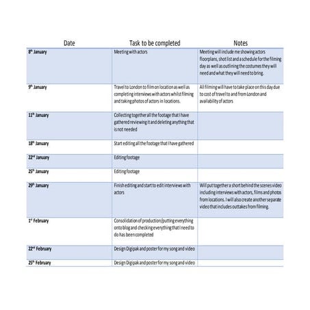 Production schedule | DOCX