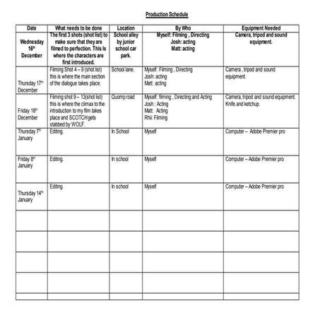 Production schedule | DOCX