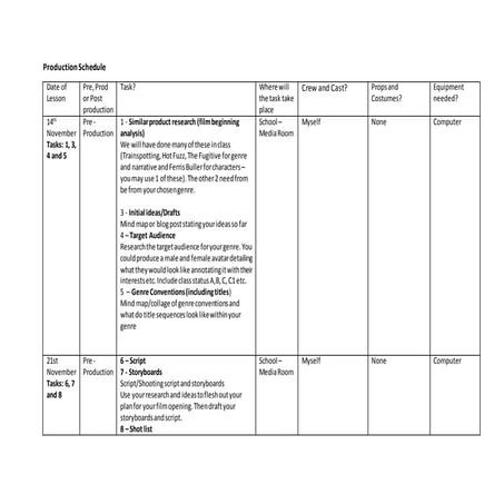 Production schedule | DOCX