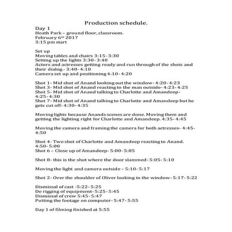 Production schedule