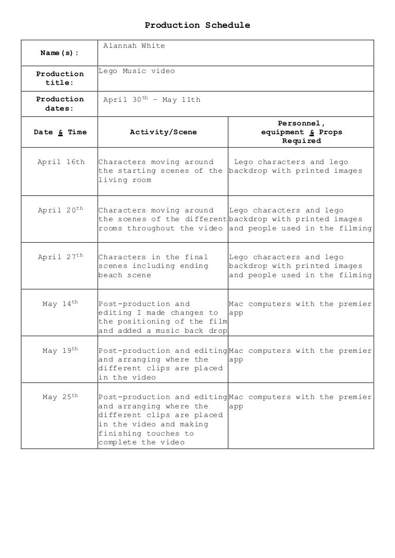 Music Video Production Schedule