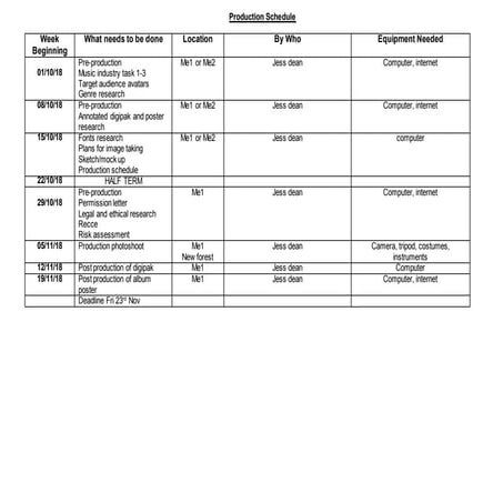 Production schedule 2 | DOCX