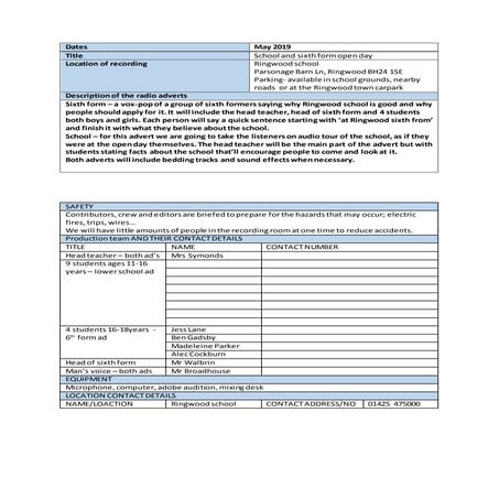 Ringwood school open day radio advert script | DOCX