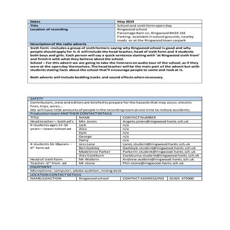 Ringwood school open day radio advert script | DOCX