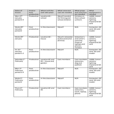 Production Schedule | DOCX