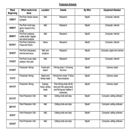 Production schedule 2 | DOCX