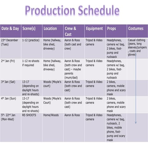 Production schedule 