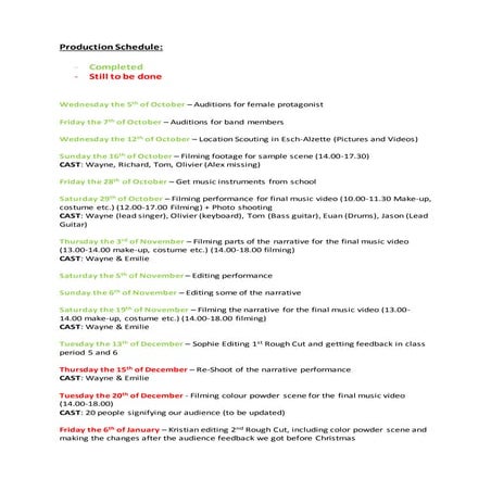 Production schedule | DOCX