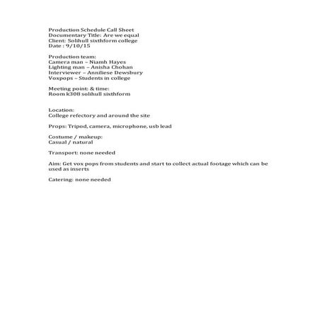 Production schedule 1