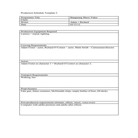 Production schedule 2 | DOCX
