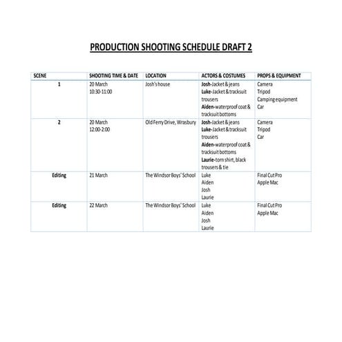 Production schedule draft 2 | DOCX
