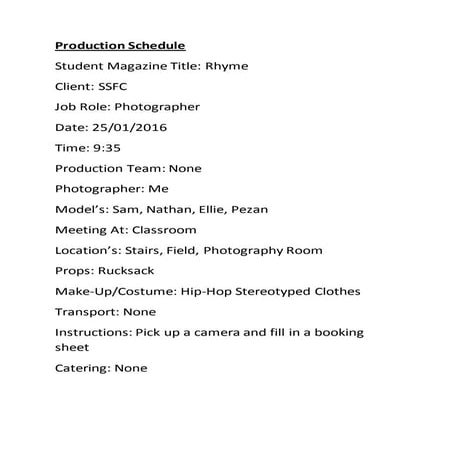 Production schedule for music magazine | DOCX