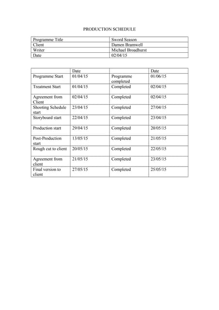 Production schedule 1