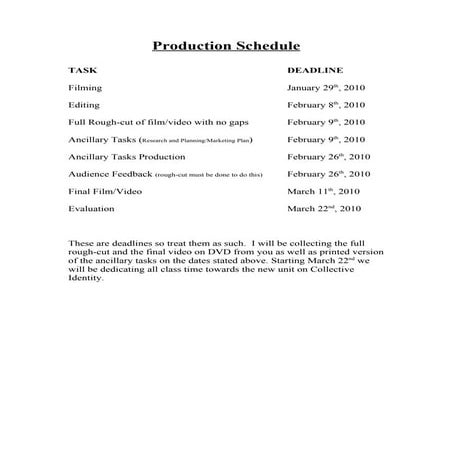Production schedule y13