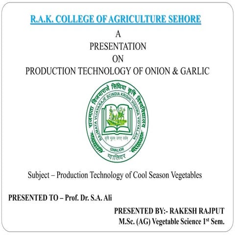 Production technology of onion and garlic