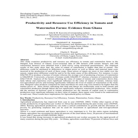 Productivity and resource use efficiency in tomato and watermelon farms