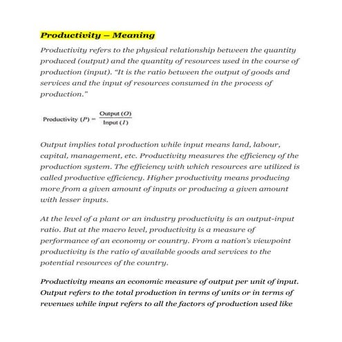 Productivity – meaning