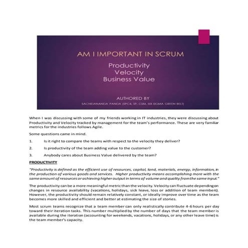 Productivity vs velocity vs business value in agile