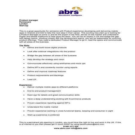 Product manager   start up