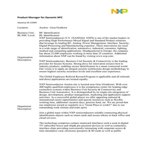 Product manager for dynamic nfc  id 11949