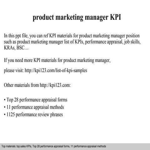 Product marketing manager kpi