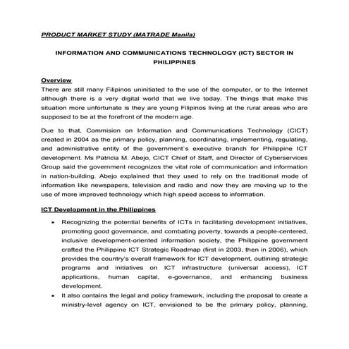 Product Market Study of ICT sector in Philippines