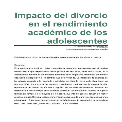Impacto del divorcio en el rendimiento académico de los adolescentes | PDF